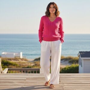 Ralph Lauren Cable Knit Sweater XL Pink Preppy Coastal Fisherman Ivy Campus Pony